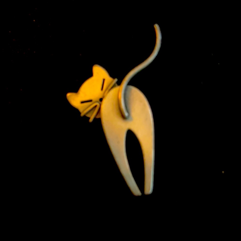 Vintage Signed Beau Sterling Silver Modernist Kitty Cat Hind Side Brooch Pin